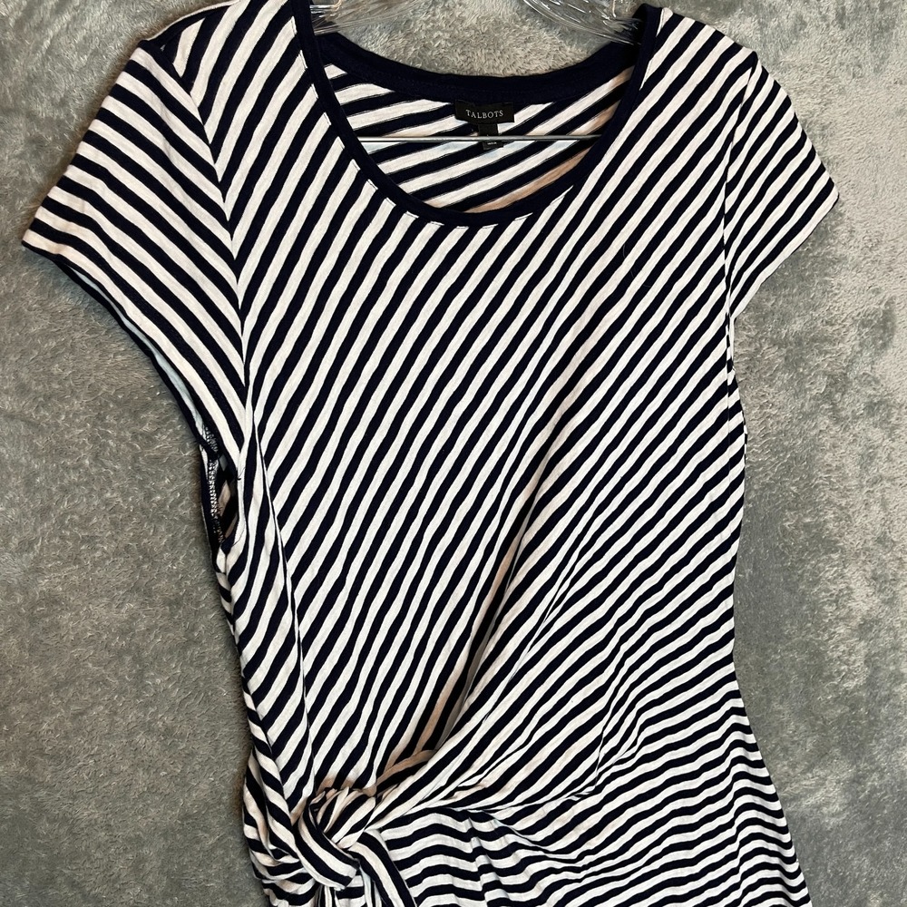 Talbots Women Tie Detail‎ Knit Shift Dress L Nautical Coastal Preppy Sporty Navy